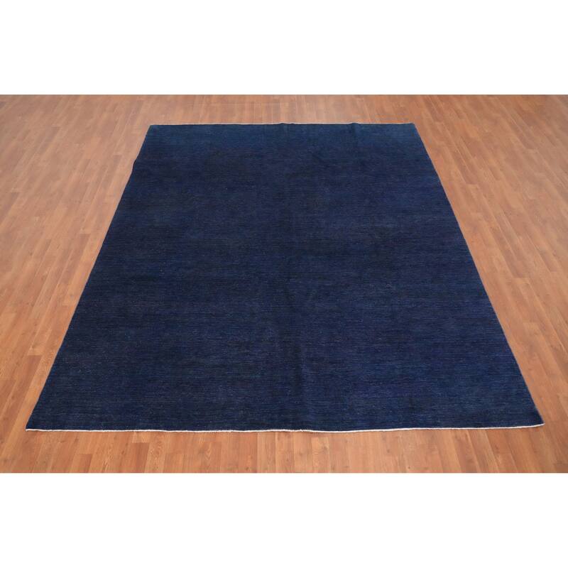 Hand Knotted Oriental 100% Wool Carpet Modern Solid Navy Blue & Blues Gabbeh Area Rug - 9' 7'' X 8' 0''
