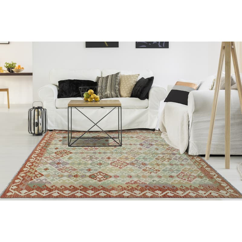 Sun Faded Flatweave Wadanhyl Rust/Ivory Rug - 5'8" x 8'1"