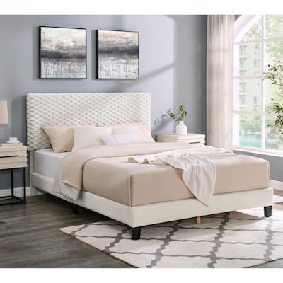 Queen Size Platform Bed with Adjustable Headboard And withe Dove Luxury Fabric
