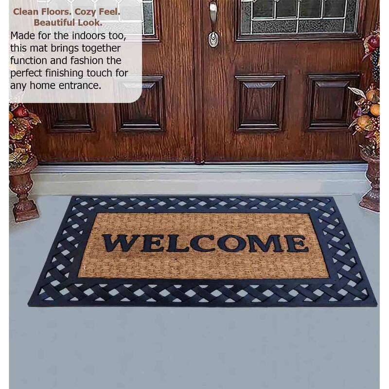Gardenised Heavy Duty Coco Coir Doormat Non Slip PVC Baking Embossed Welcome Design Natural Coconut Fiber Floor Mat 18x30"
