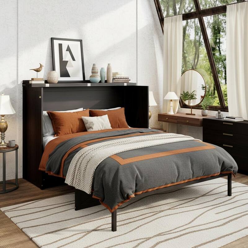 Queen Size Convertible Cabinet Bed with USB Ports by Harper&Bright Designs