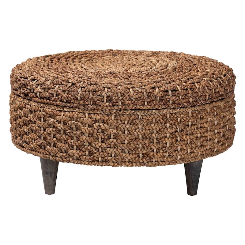 Bailey Handwoven Seagrass Storage Ottoman with Lift-Top - Rustic Wicker Trunk or Footrest for Living Room or Entryway
