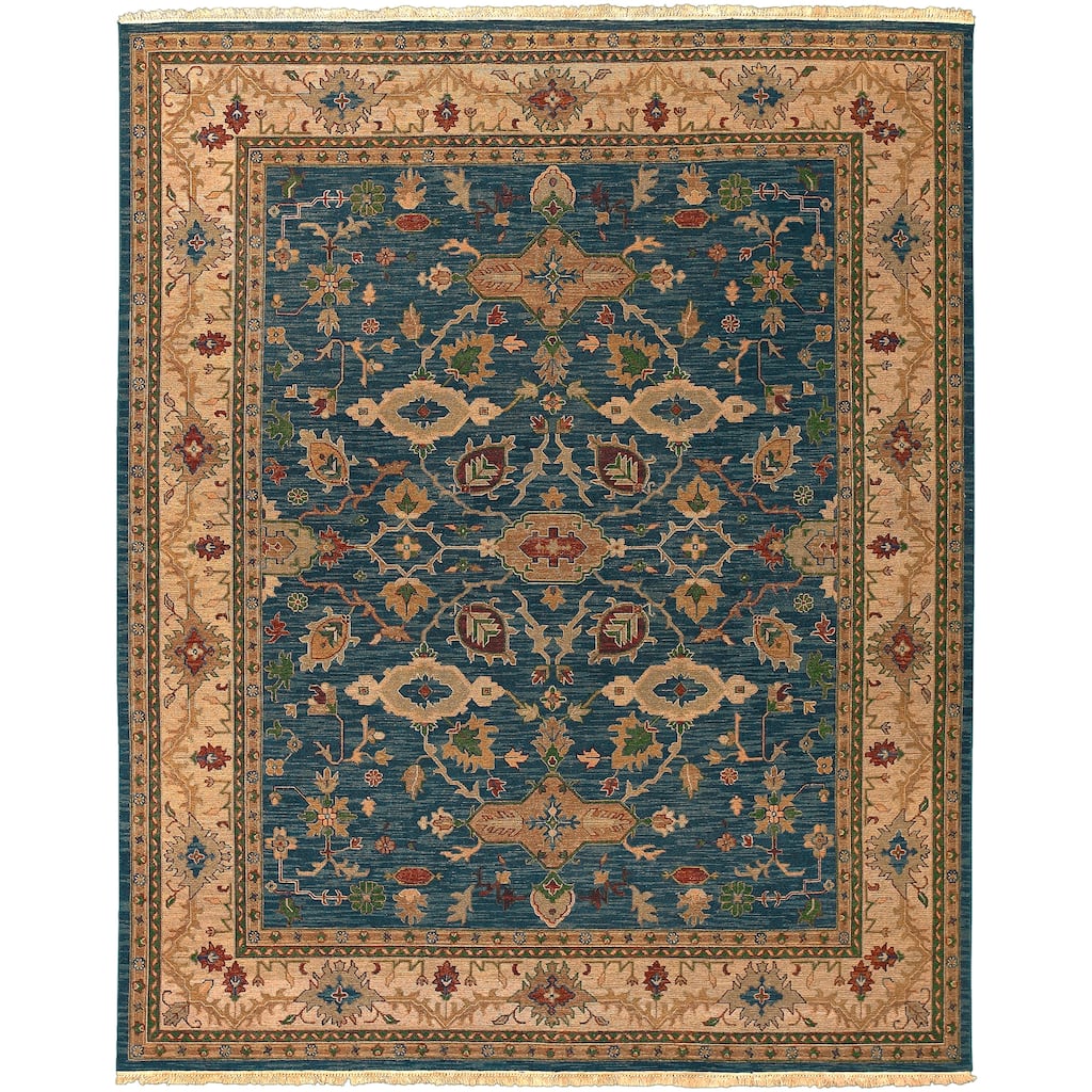 Hand Knotted Semi-Worsted New Zealand Wool Blue Harris Area Rug - 8' x 10' - 8' x 10'