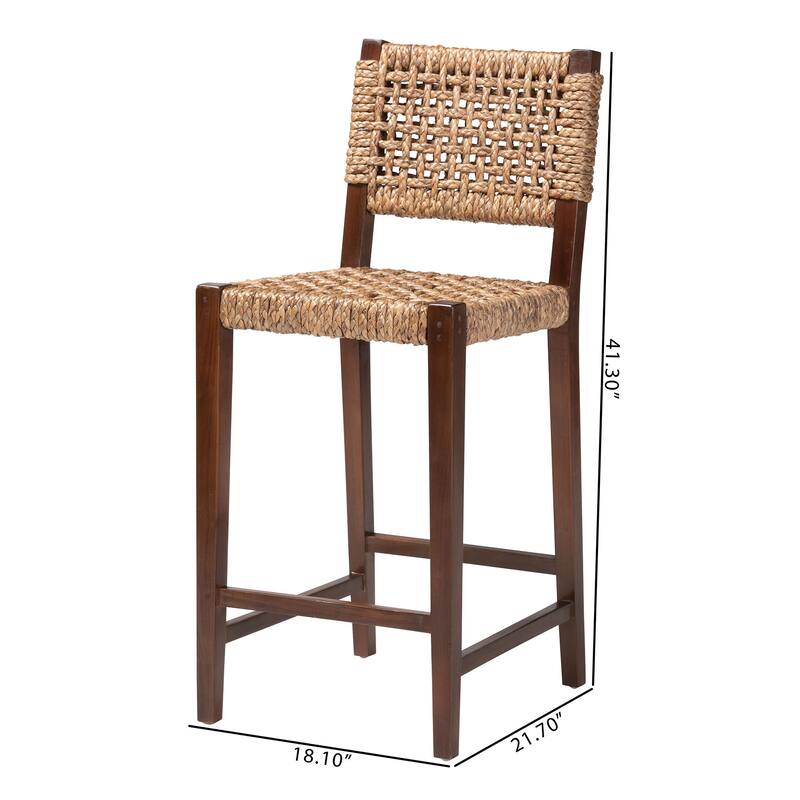 Alise Handwoven Seagrass Bar Stool with Mahogany Wood Frame - Bar-Height Chair for Kitchen or Home Bar, Earthy Brown