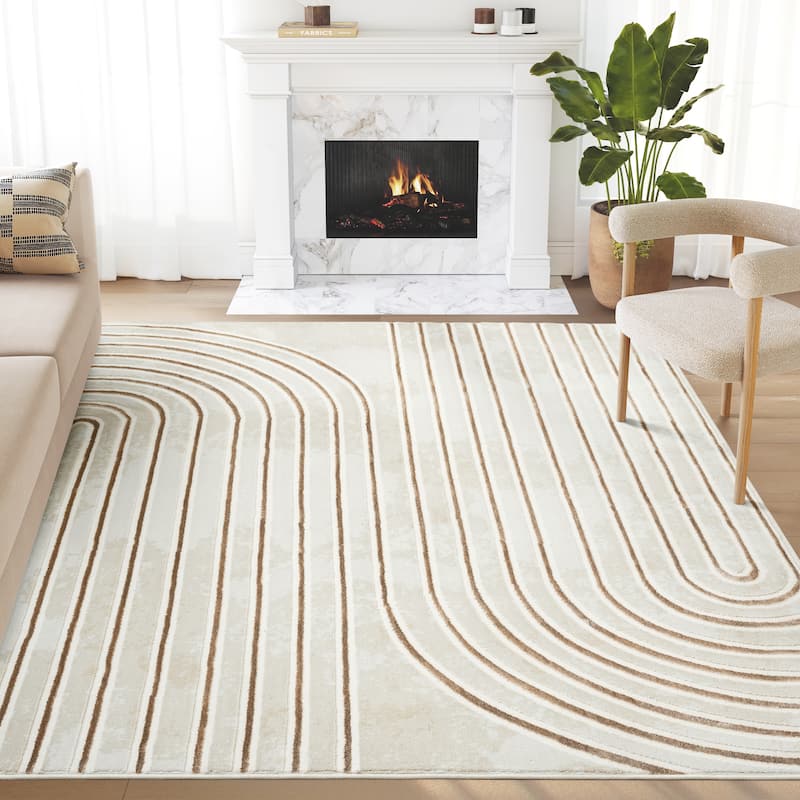 Abani Glam GLA100A Mid-Century Beige Cream Arch Area Rug - 7'9" x 10'2"