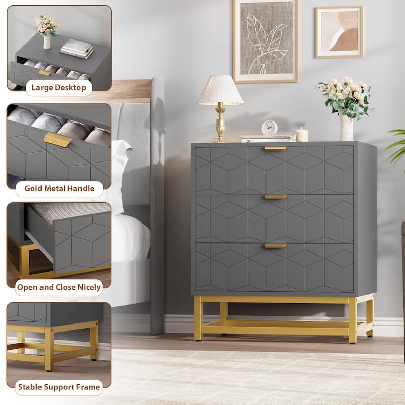 3 Drawer Dresser with Metal Legs, Wood Storage Chest for Bedroom, Living Room, Hallway, Wide Organizer