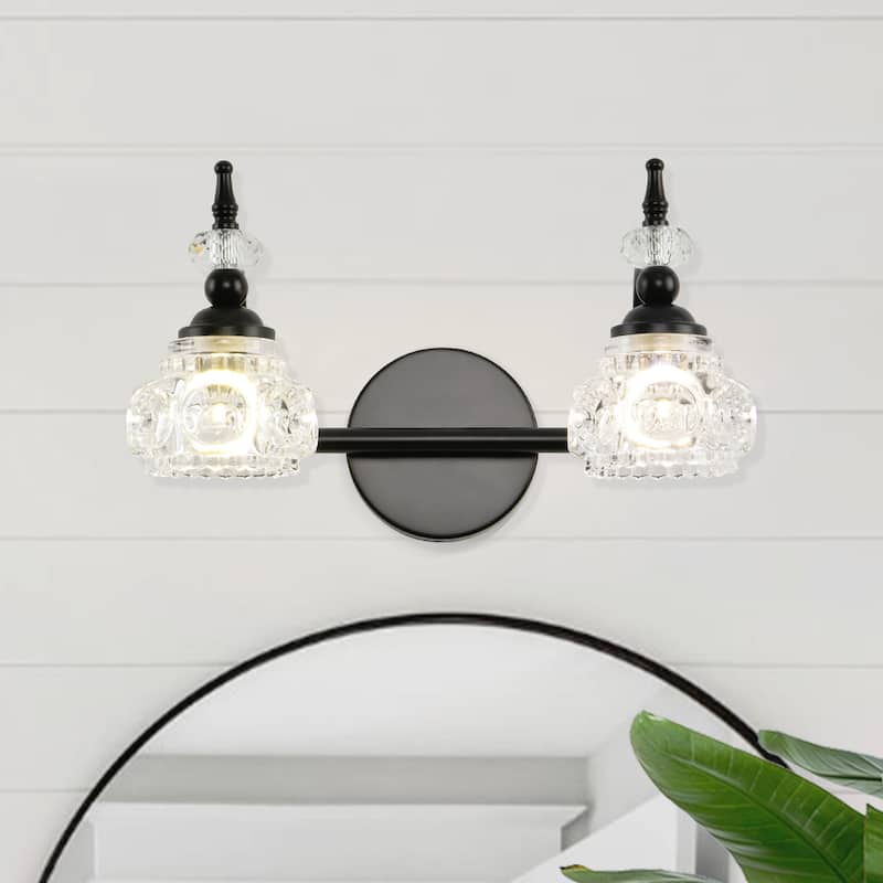 2-Light Vintage Crystal Wall Lights, Bathroom Vanity Light Fixtures - N/A