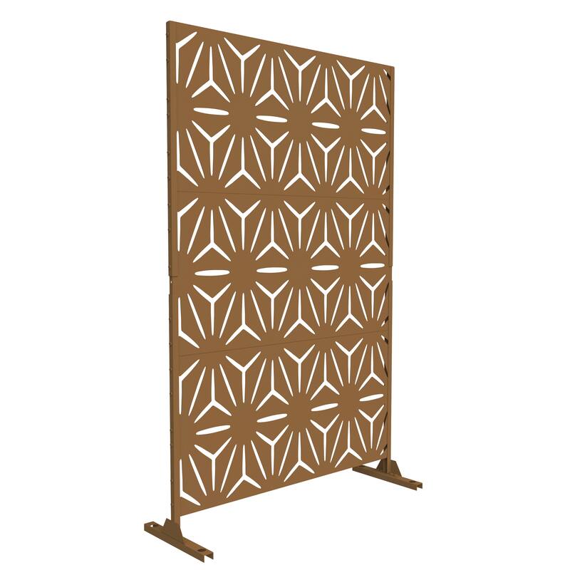 Free Standing Metal Privacy Screen Panel Decorative Outdoor Privacy Screen - 72"H x 47"W - Brown-05B