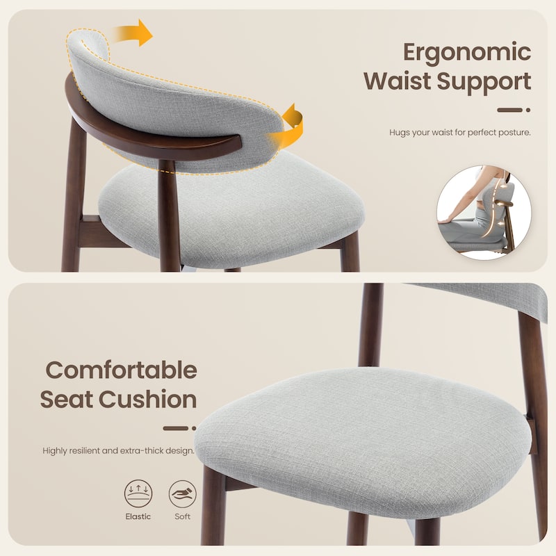 RENEWLINE Mid-Century Modern Upholstered Bar Stools with Backrest - Solid Wood Legs Counter Height Stools