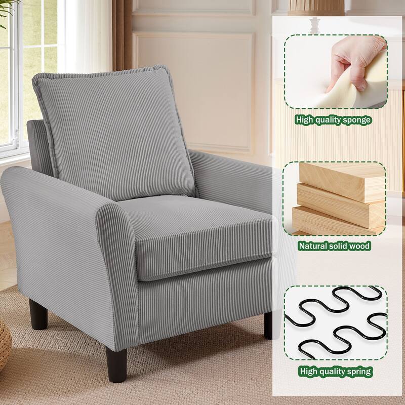 3 Pieces Corduroy Living Room Set with Sectional Sofa, Ottoman and Chair