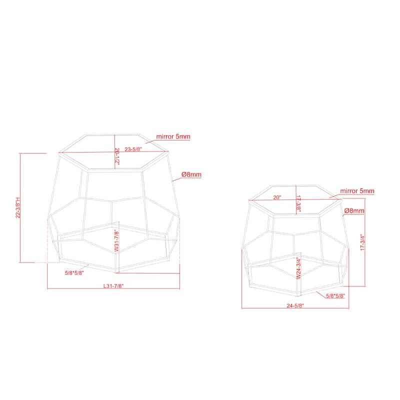 Alba Modern 32-inch Steel Mirrored Geometric 2-Piece Nesting Tables Set by Furniture of America
