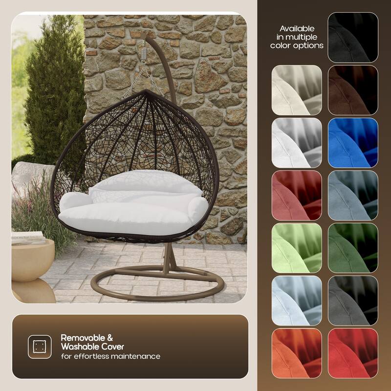 2-Person Egg Swing Chair in Brown Stainless Steel 2-Seater Porch Swing with Stand for Outdoor and Indoor - 77.95" Height