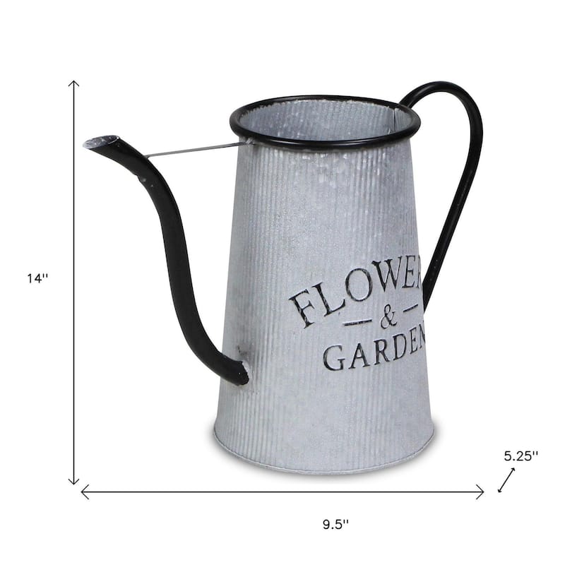 HomeRoots 10" Black And Gray Galvanized Metal Flowers And Garden Decorative Watering Can - 14.00 in. x 9.50 in. x 5.25 in.
