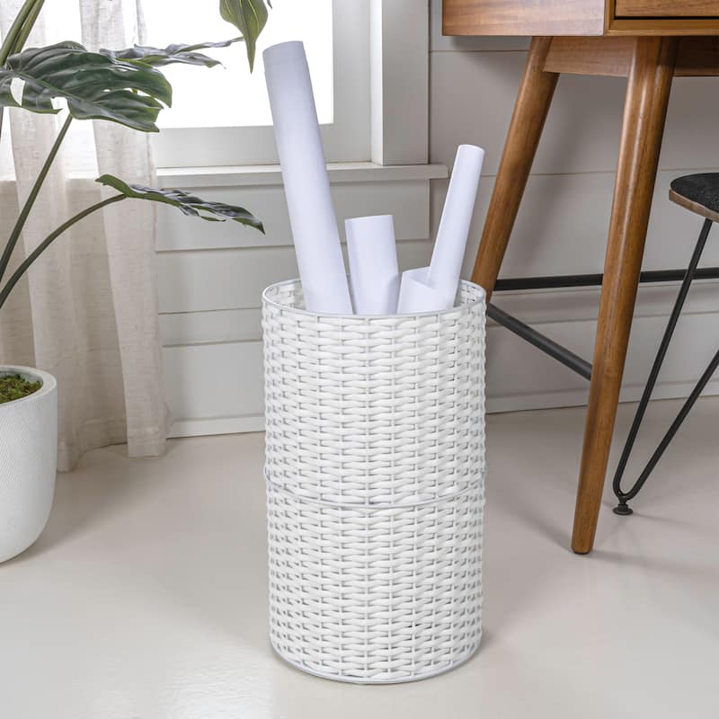 happimess Cecil Modern 4.13-Gallon Faux Wicker Cylinder Waste Basket
