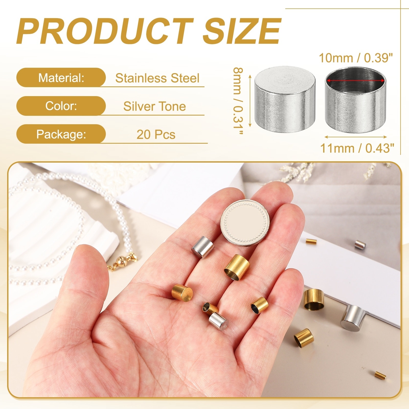 Stainless Steel Cord End Caps, End Cap Barrel Beads Leather Cord End Caps for Jewelry Making DIY