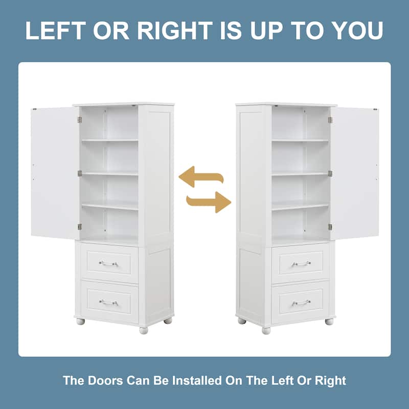 Tall Bathroom Storage Cabinet,Freestanding Storage Cabinet with Two Drawers and Adjustable Shelf,MDF Board with Painted Finish