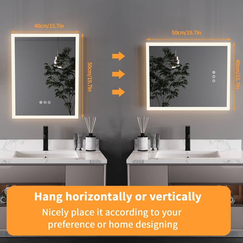 Memory Function Adjustable Warm White/Natural/Daylight Lights Bathroom Mirror - 400x500mm
