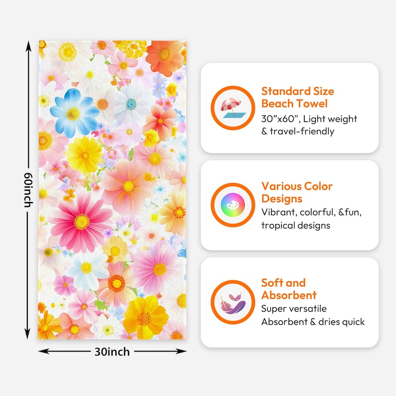 Floral Beach Towel Quick Dry Swimming Pool Towel 30"x60"