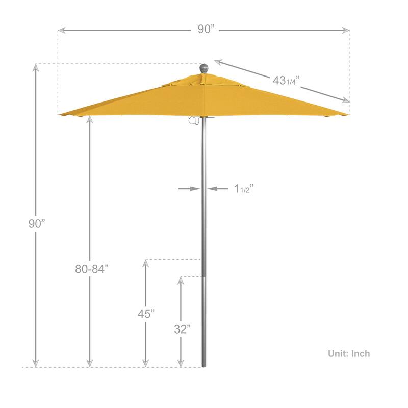 California Umbrella 7.5' Rd. Aluminum Frame, Fiberglass Rib Market Umbrella, Push Open,Anodized Silver Finish, Pacifica Fabric