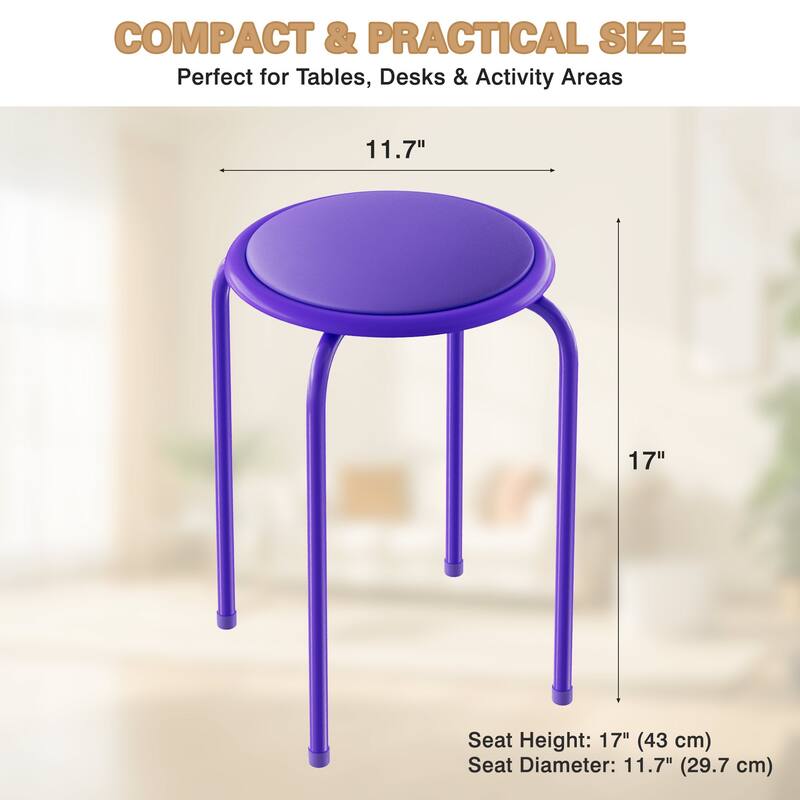 Javlergo Set of 6 Stackable Backless Stools PVC Padded Round Seats with Metal Frame Indoor Outdoor Use for Kitchen Livingroom