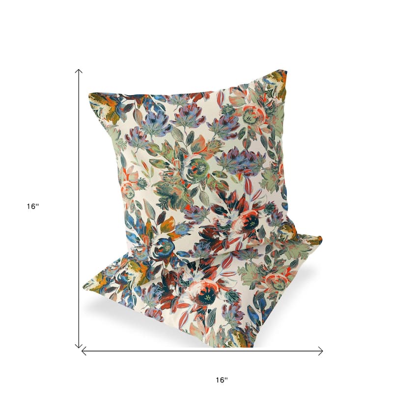 HomeRoots Set of Two 16" X 16" Beige and Green Blown Seam Floral Indoor Outdoor Throw Pillow - 16.00' X '16.00' X '5.00