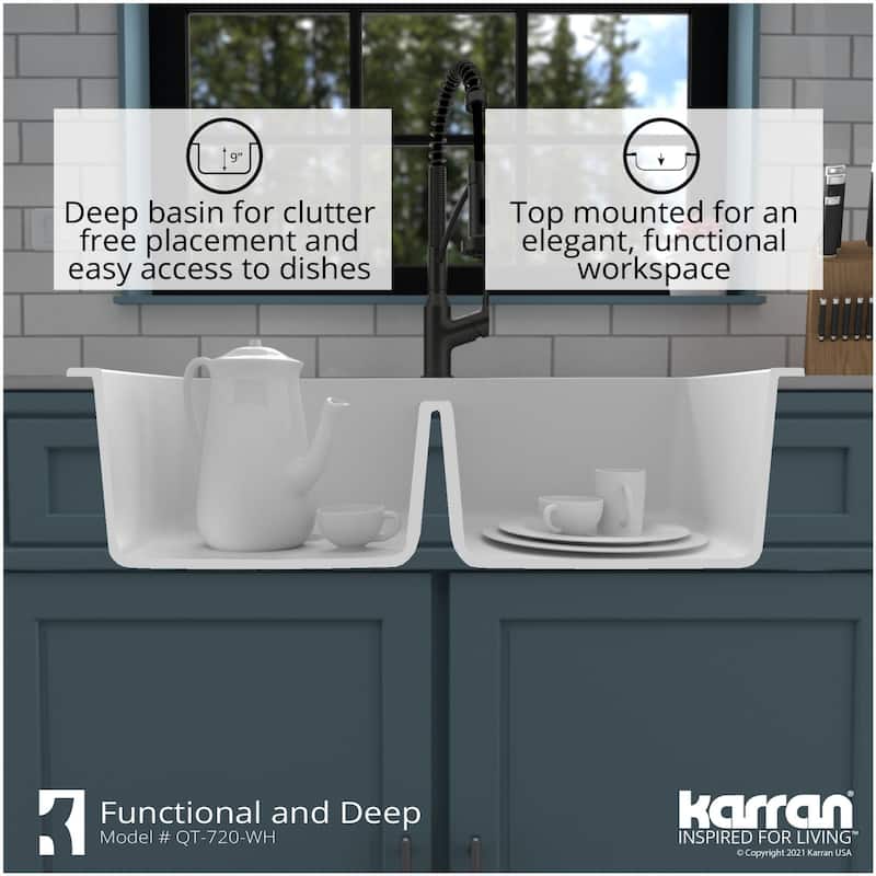 Karran USA QT-720-PK1 Quartz QT 34" Drop In Double Basin Quartz