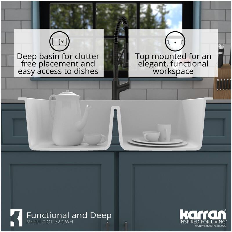 Karran USA QT-720 Quartz QT 34" Drop In Double Basin Quartz Composite