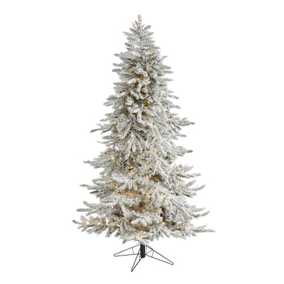 6.5' Flocked Grand Northern Rocky Fir Artificial Christmas Tree with 1150 Warm Micro LED Lights