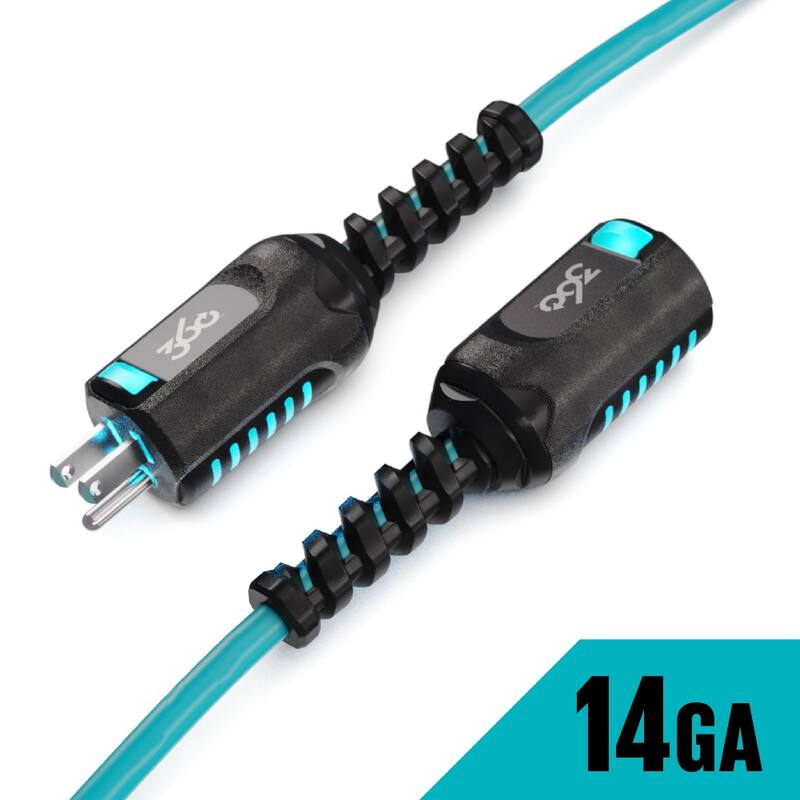 360 Electrical Heavy-Duty 50-ft 14/3 PowerFlex Single Outlet Extension Cord w/ Lighted Heads - Aqua/Grey
