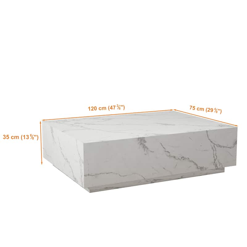 Faux Marble Solid Block Rectangular Coffee Table