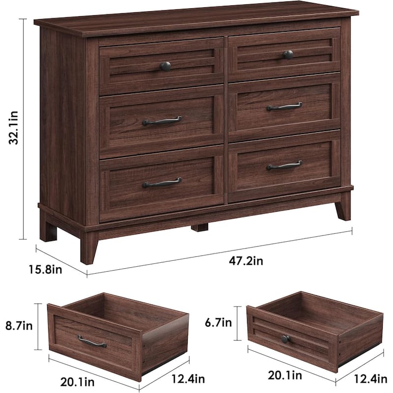47" Wide 6-Drawer Dresser, Wooden Storage Cabinet