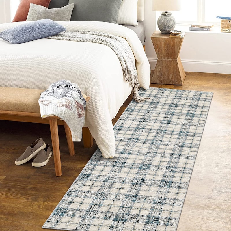 Garvee Earthy Plaid Soft Low Pile Foldable Area Rug