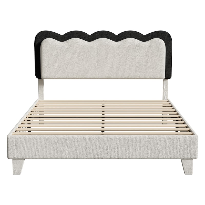 Upholstered Platform Bed Frame Queen Size with Headboard