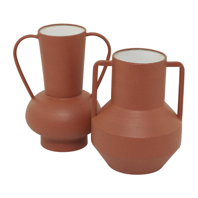 Orange Metal Decorative Vase with Handles (Set of 2)
