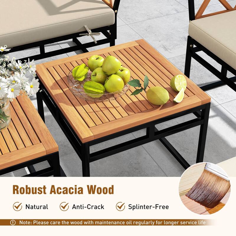 Costway 7 PCS Outdoor Conversation Set Acacia Wood Chairs & Coffee - See Details