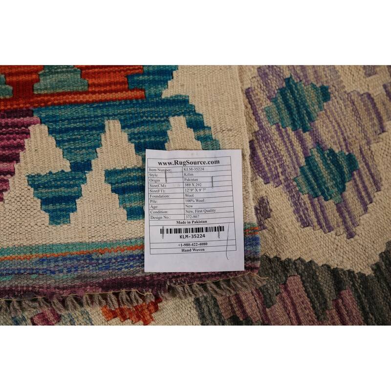 Kilim Oriental Rug Hand-Woven Multi-Color Reversible Wool Carpet - 9'7"x 12'9"