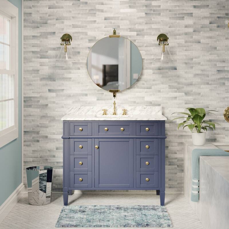 KitchenBathCollection Hailey 48" Bathroom Vanity with Carrara Marble Top - Royal Blue