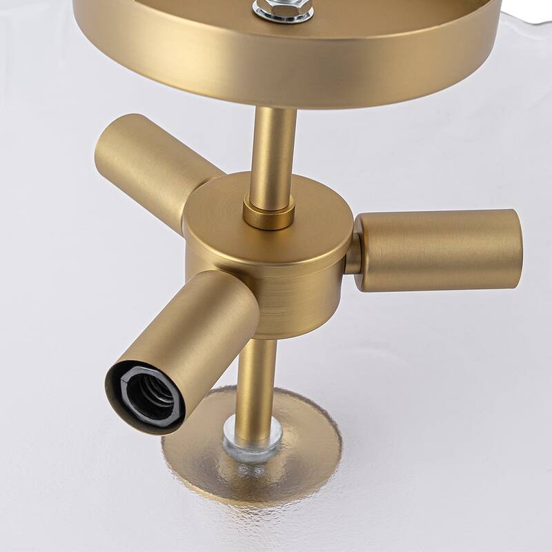 Mid-Century Brass Round Glass Bowl Semi Flush Ceiling Light 15in