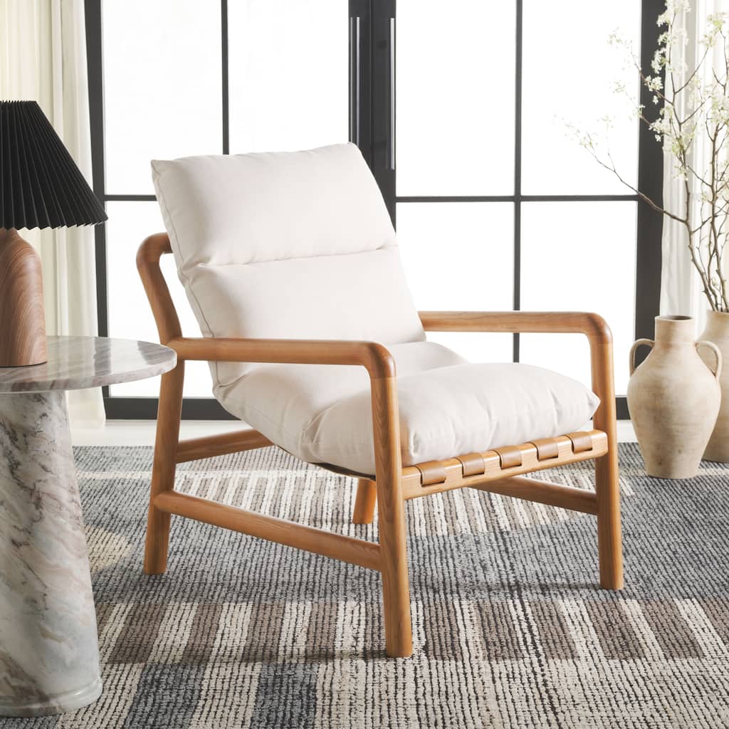 SAFAVIEH Dellar Solid Wood Accent Chair with Cushion (Fully Assembled) - 29.3 In. W x 33.9 In. D x 33.1 In. H - 29Wx34Dx33H
