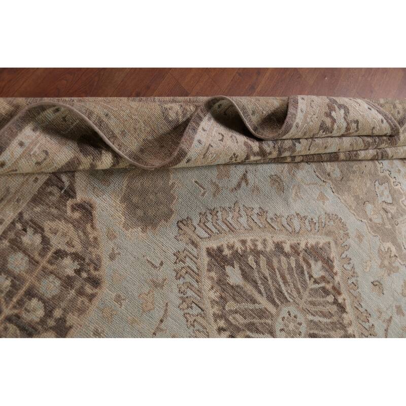 Vegetable Dye Oushak Turkish Area Rug Blue Hand-Knotted Wool Carpet - 8'2"x 9'10"