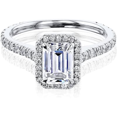 Annello by Kobelli 14k Gold Emerald Cut Forever One Moissanite Halo Engagement Ring (DEF/VS, DEF/VS)