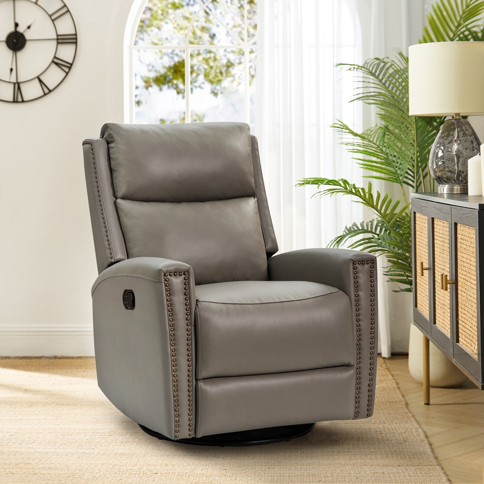 Fiacro 30.31 Wide Modern Genuine Leather Wingback Swivel Rocker