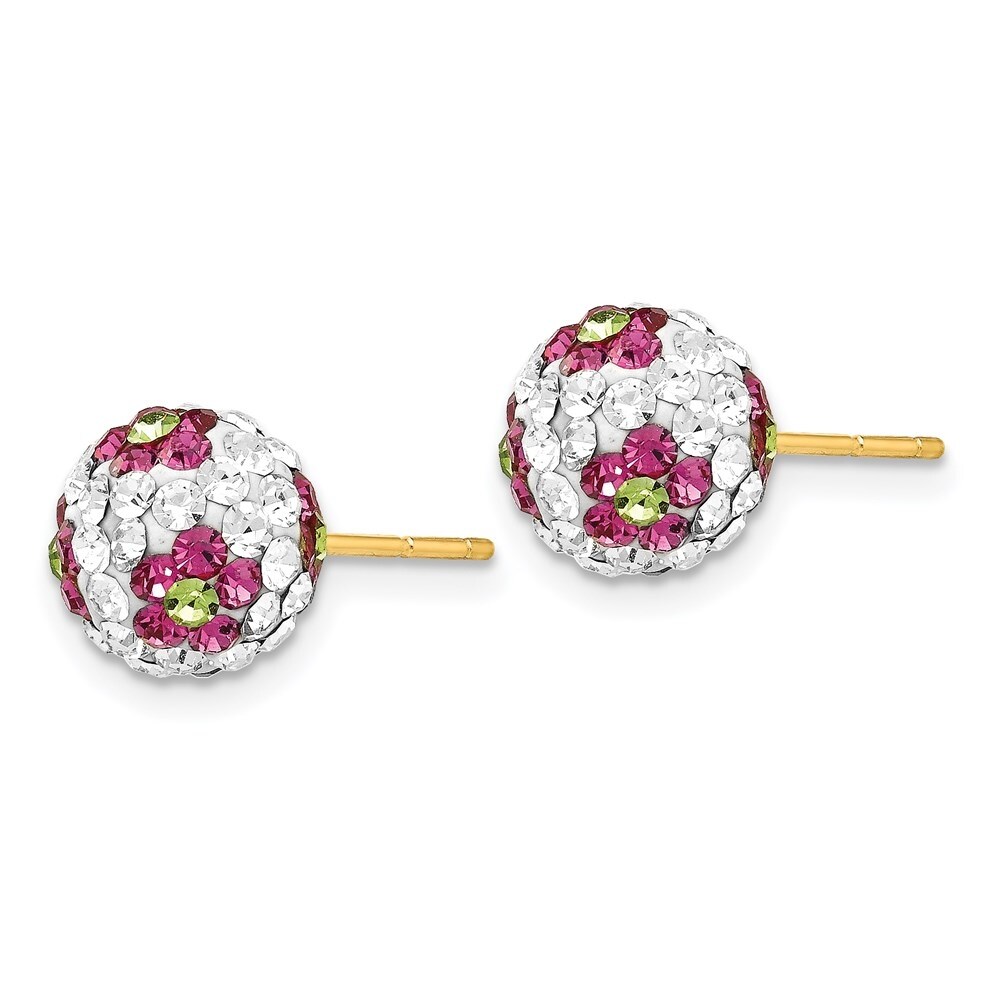 Solid 14k Yellow Gold Crystal Pink Flowers 8mm Post Earrings Solid 14k Yellow Gold Crystal Pink Flowers 8mm Post Earrings