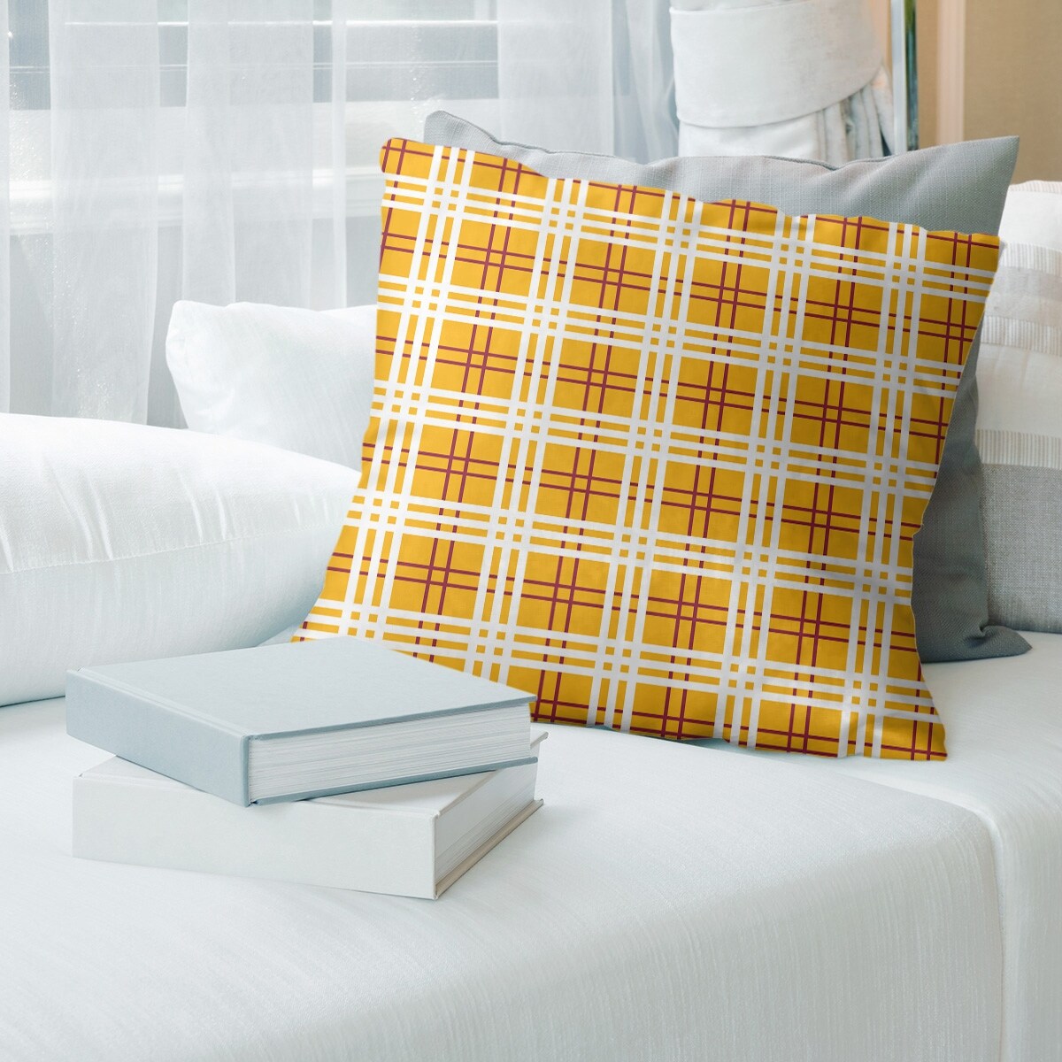 Yellow plaid store pillows