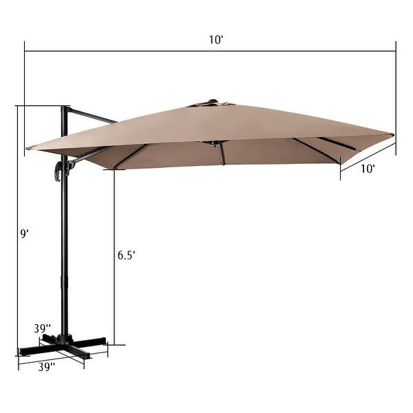 costway 10ft square patio offset cantilever umbrella 10 FT 360 Degree Tilt Aluminum Large Outdoor for Pool Deck Backyard Weight Umbrella Base Included 10 Feet Offset Hanging Umbrella