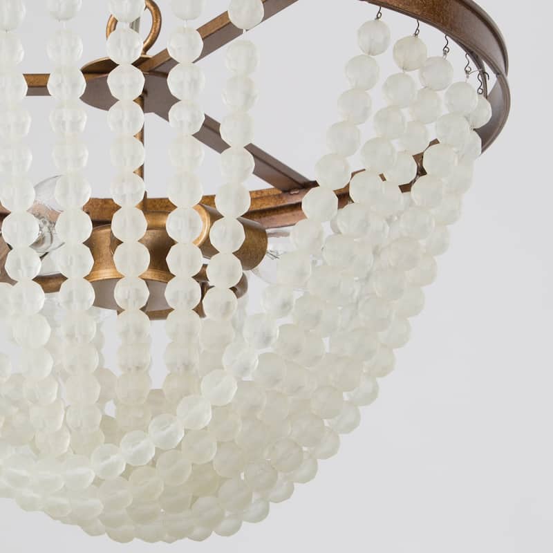 Mid-century Modern Brass Beaded Chandelier Distressed 3-light Foyer Pendant lights