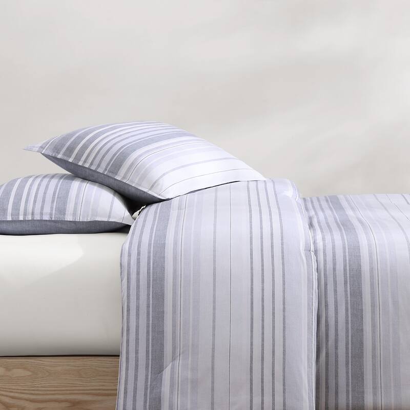 Tommy Hilfiger Bold Stripe Textured Cotton Grey Comforter Set