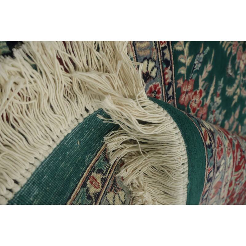 Hand Knotted Oriental 100% Wool Carpet Traditional Floral Green Kashan Area Rug - 12' 3'' X 9' 0''