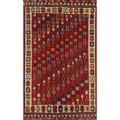Vegetable Dye Tribal Kilim Qashqai Persian Vintage Wool Carpet - 5'9"x 9'7"