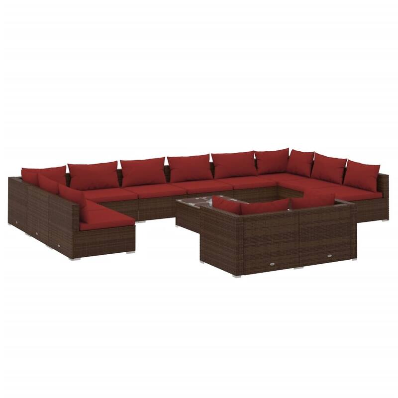 vidaXL Patio Lounge Set with Cushions Brown Poly Rattan - 27.6" x 27.6" x 24" - 27.6" x 27.6" x 24"